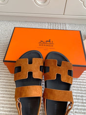 HM 26S CHYPRE SANDAL WITH BACK STRAP IN CARAMEL BROWN SUEDE