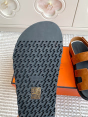 HM 26S CHYPRE SANDAL WITH BACK STRAP IN CARAMEL BROWN SUEDE