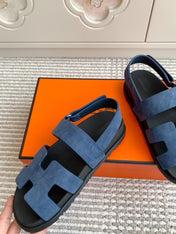 HM 26S CHYPRE SANDAL WITH BACK STRAP IN BLUE SUEDE