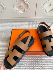 HM 26S CHYPRE SANDAL WITH BACK STRAP IN BROWN CALFSKIN