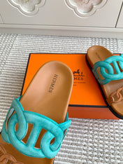 HM 26S EXTRA SANDAL IN AQUA BLUE MIX CARAMEL BROWN CALFSKIN AND SUEDE