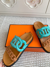 HM 26S EXTRA SANDAL IN AQUA BLUE MIX CARAMEL BROWN CALFSKIN AND SUEDE