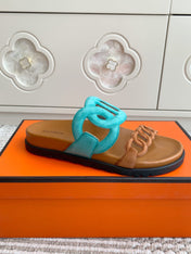 HM 26S EXTRA SANDAL IN AQUA BLUE MIX CARAMEL BROWN CALFSKIN AND SUEDE