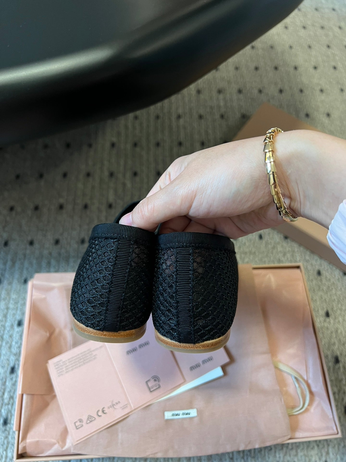 MIUMIU 26S BALLERINAS IN BLACK MESH FABRIC WITH BOW