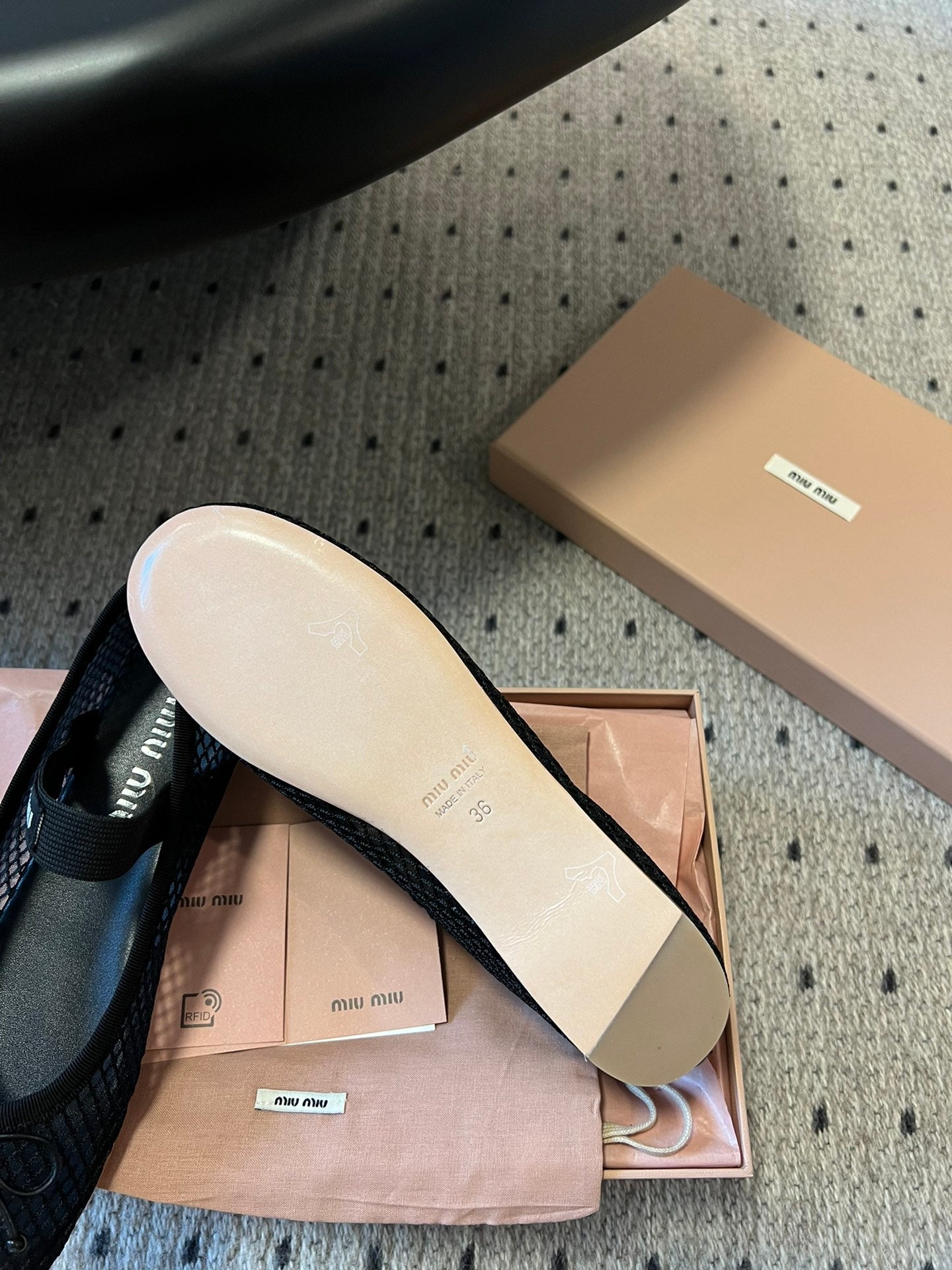 MIUMIU 26S BALLERINAS IN BLACK MESH FABRIC WITH BOW