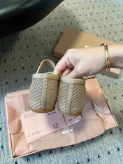 MIUMIU 26S BALLERINAS IN BEIGE MESH FABRIC WITH BOW