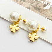 CD 26S PEARL FLOWER DROP STUD EARRINGS IN GOLD TONE METAL 629842