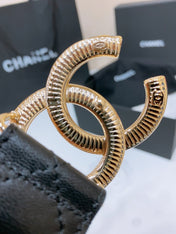 DOUBLE C BELT 38MM IN BLACK QUILTED LAMBSKIN WITH BLACK AND BEIGE LEOPARD PRINT BUCKLE