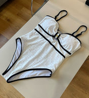 CC BIKINI SWIMSUIT SET IN WHITE AND BLACK TRIM 594786