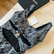 SWIMSUIT IN GREY AND BLACK PRINTED LOGO 626006