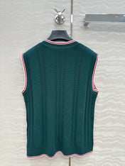 GUCCI V-NECK SLEEVELESS KNIT TOP IN DEEP SEA GREEN