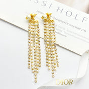 CD 26S MULTI STRAND PEARL CRYSTAL TASSEL DROP EARRINGS IN GOLD METAL 631775