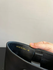 PRADA 25S HIGH-CUT PLATFORM BOOTS IN BLACK CALFSKIN WITH SILVER HARDWARE