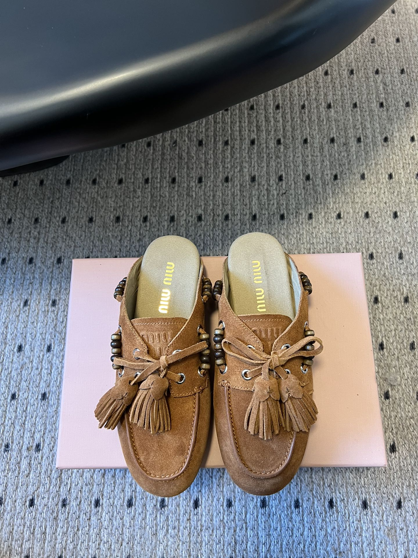 MIUMIU 26S MULES IN CARAMEL BROWN SUEDE