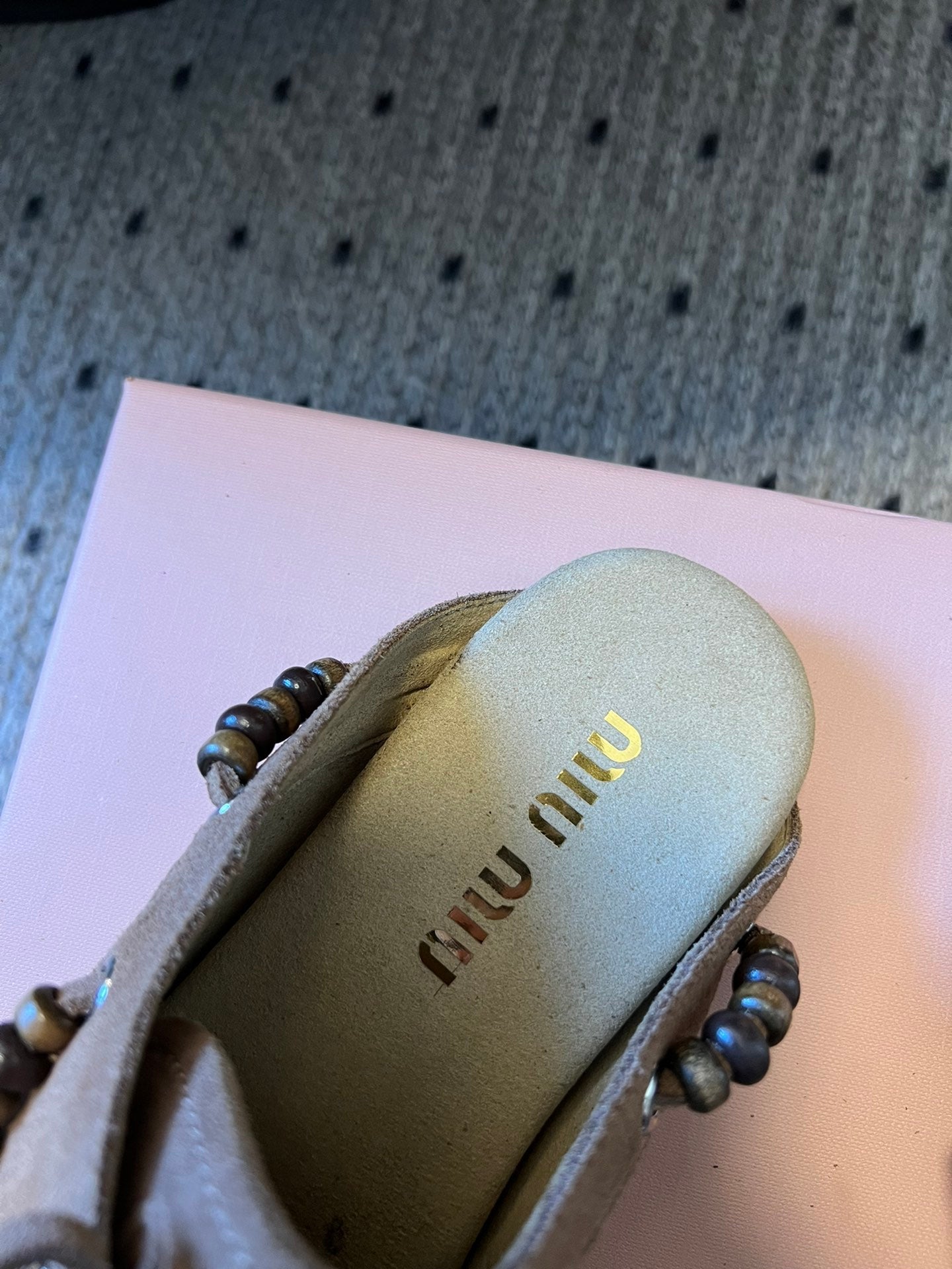 MIUMIU 26S MULES IN TAUPE BROWN SUEDE