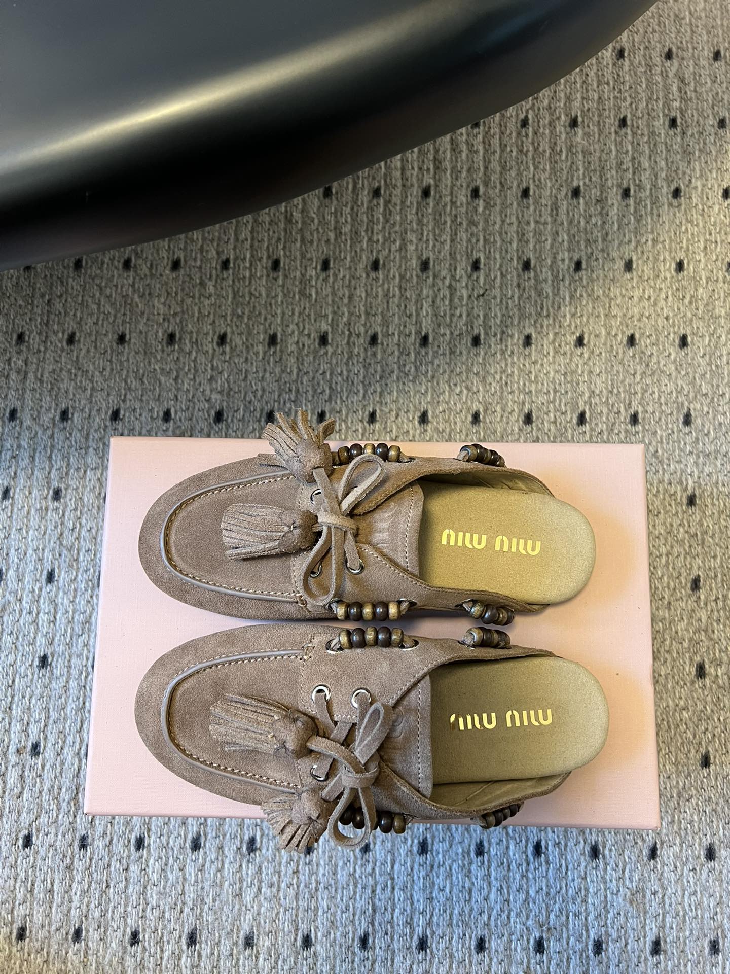 MIUMIU 26S MULES IN TAUPE BROWN SUEDE