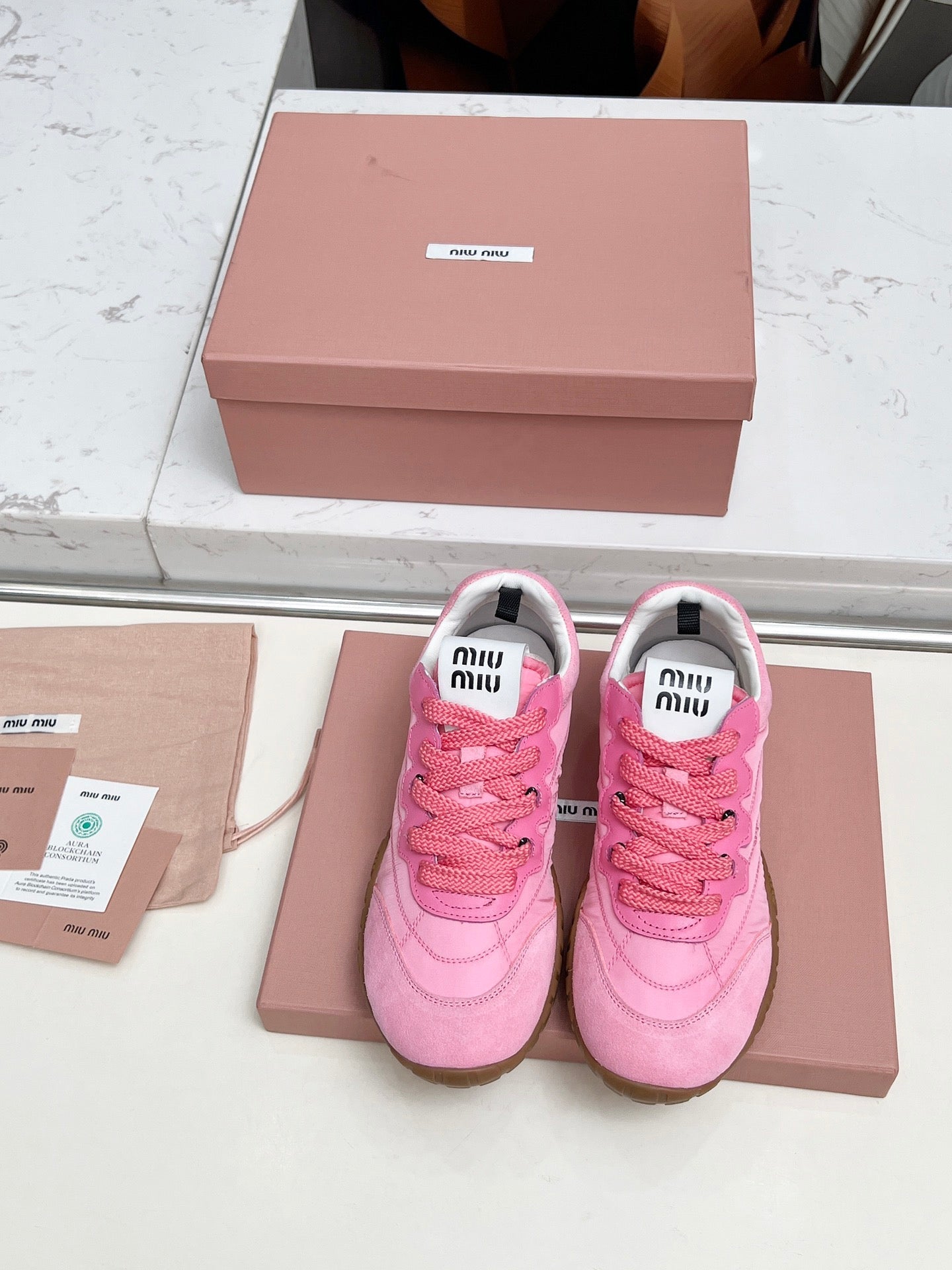 MIUMIU 26S SNEAKERS IN PINK FABRIC AND SUEDE