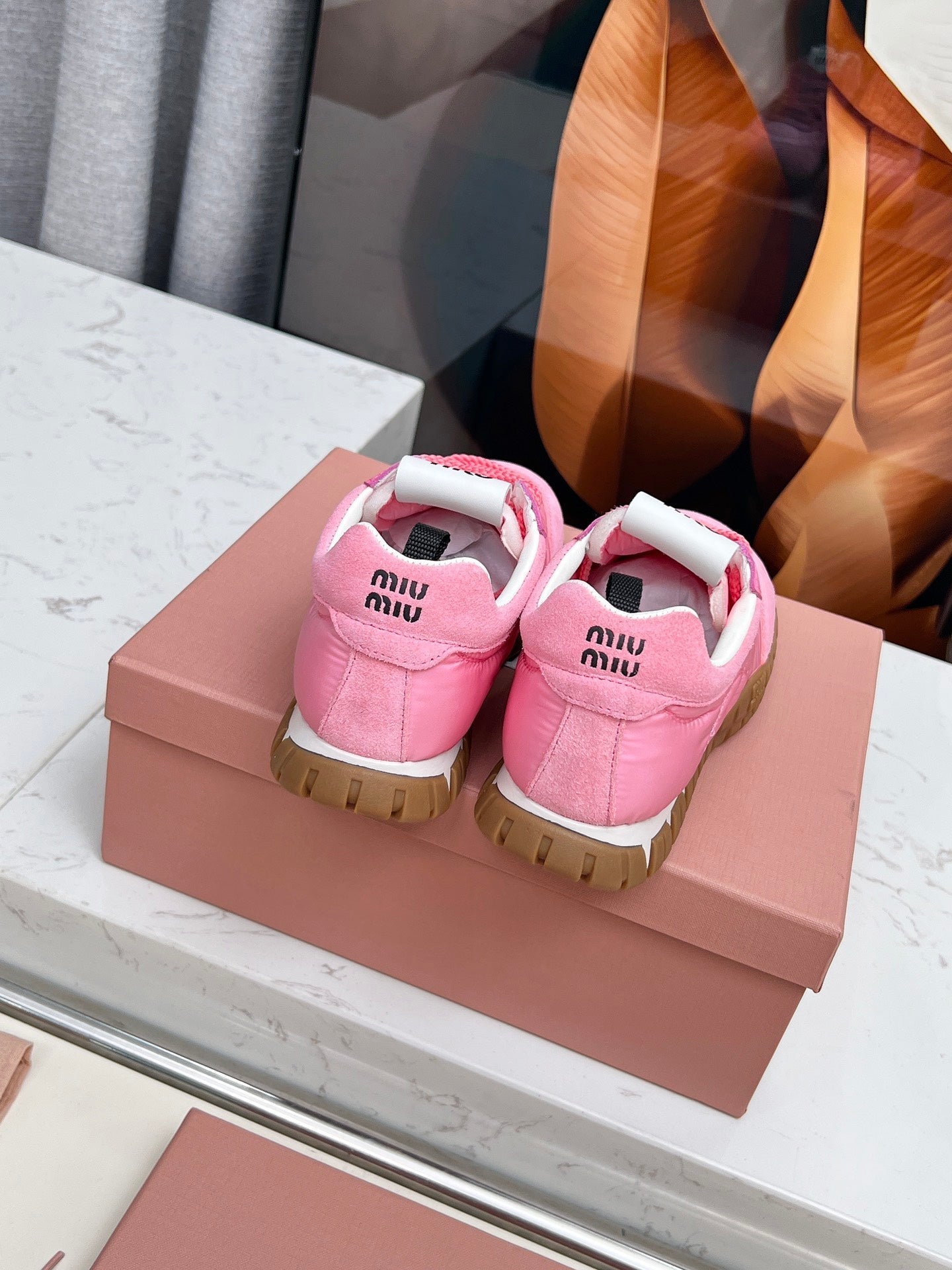 MIUMIU 26S SNEAKERS IN PINK FABRIC AND SUEDE