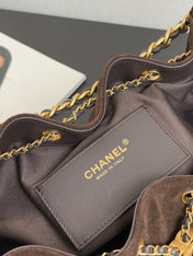 CHANEL 25S HOBO BAG 30 CM IN DARK BROWN SUEDE WITH GOLD HARDWARE