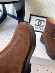 THE ROW ZIPPED ANKLE BOOT IN CHOCOLATE BROWN SUEDE