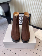 THE ROW ZIPPED ANKLE BOOT IN CHOCOLATE BROWN SUEDE