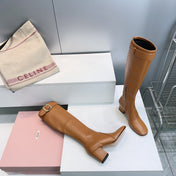 MIUMIU 25S BOOTS WITH BUCKLE 60MM IN CARAMEL BROWN CALFSKIN
