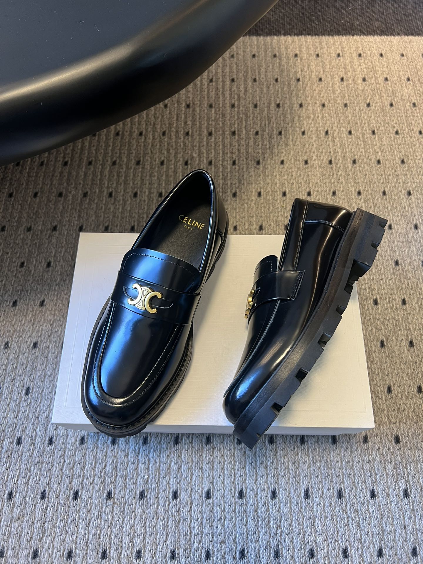 CELINE 26S LOAFER IN BLACK CALFSKIN WITH ARC DE TRIOMPHE BUCKLE