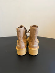 CELINE 26S BULKY LACE-UP BOOTS 45 MM IN SAND BEIGE CANVAS AND CALFSKIN