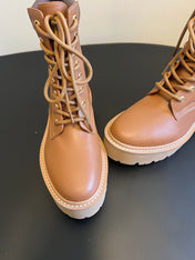 CELINE 26S MARGARET COMBAT BOOT 45 MM IN BROWN CALFSKIN