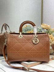 DIOR 26S CANNAGE GRANVILLE BAG 34 IN DARK BROWN CALFSKIN