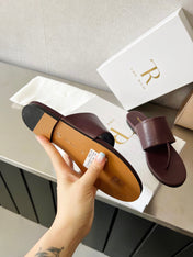 THE ROW 26S FLAT THONG SANDALS IN BURGUNDY RED CALFSKIN