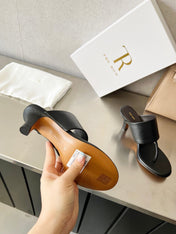 THE ROW 26S HEELED THONG MULES 60MM IN BLACK CALFSKIN