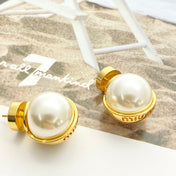 MIUMIU 26S PEARL BALL LOGO STUD EARRINGS IN GOLD TONE METAL 621512