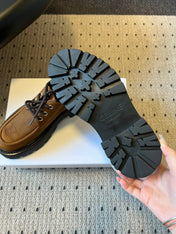 CELINE 26S LACE-UP LOAFERS IN DARK BROWN CALFSKIN