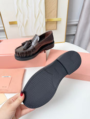 MIUMIU 26S TASSEL LOAFERS IN DARK BROWN CALFSKIN