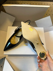 DIOR 26S SLINGBACK PUMP 90MM IN BLACK PATENT CALFSKIN GOLD HARDWARE