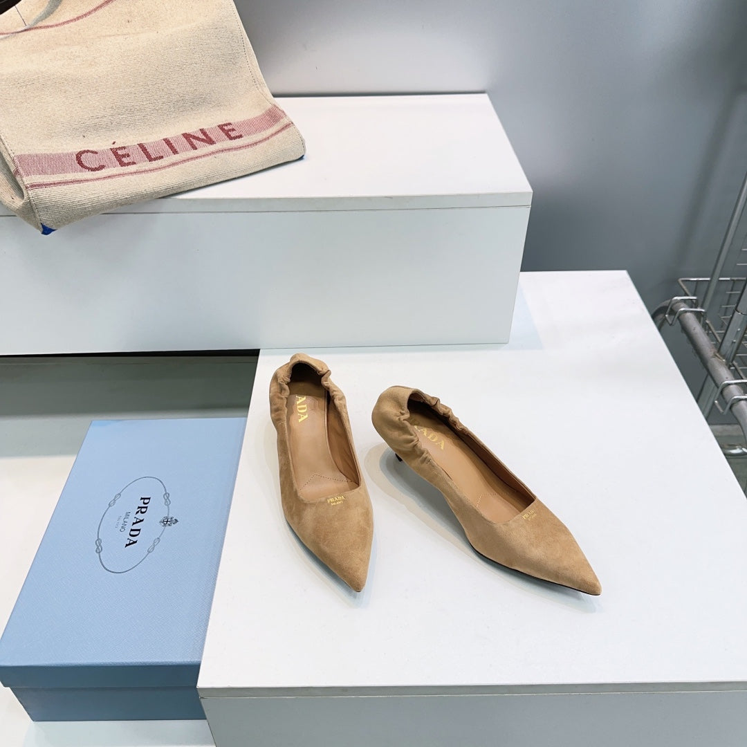 PRADA 26S PUMPS 55MM IN LIGHT BROWN SUEDE
