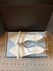 PRADA 26S POINTED-TOE STRAPPY HIGH-HEEL SANDALS 60MM IN CREAM WHITE CALFSKIN