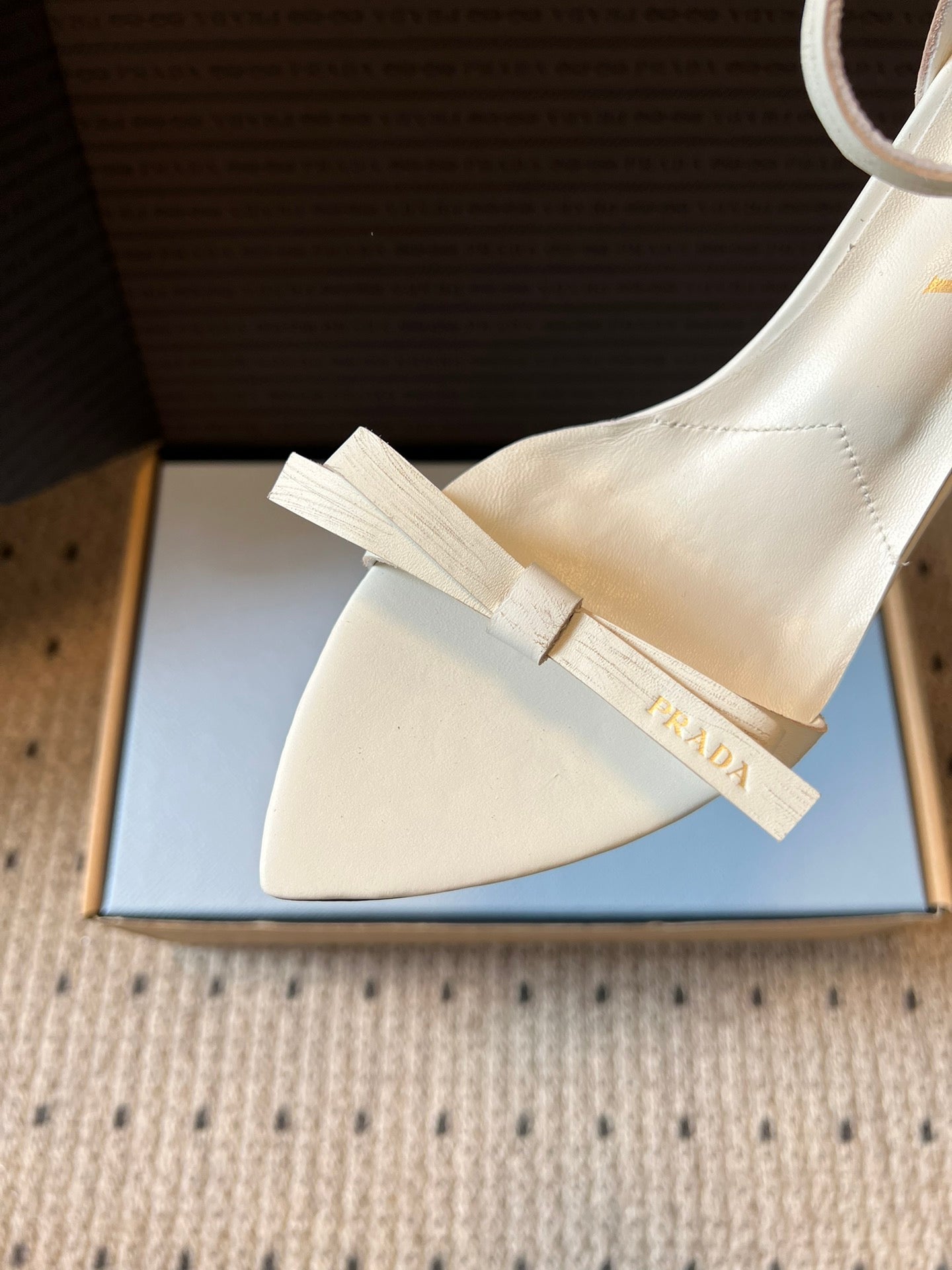 PRADA 26S POINTED-TOE STRAPPY HIGH-HEEL SANDALS 60MM IN CREAM WHITE CALFSKIN