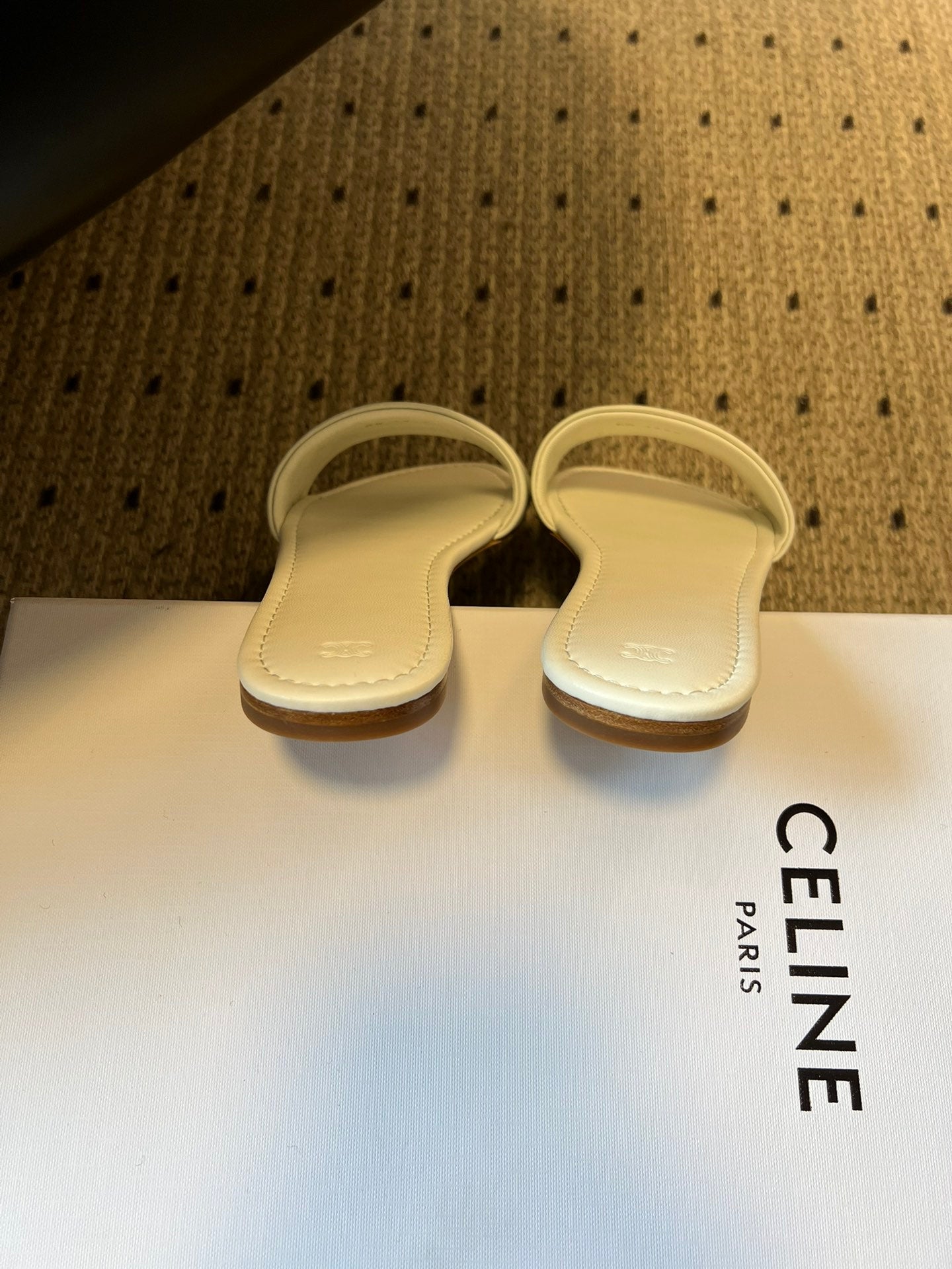 CELINE 26S FLAT SLIDES IN WHITE LAMBSKIN