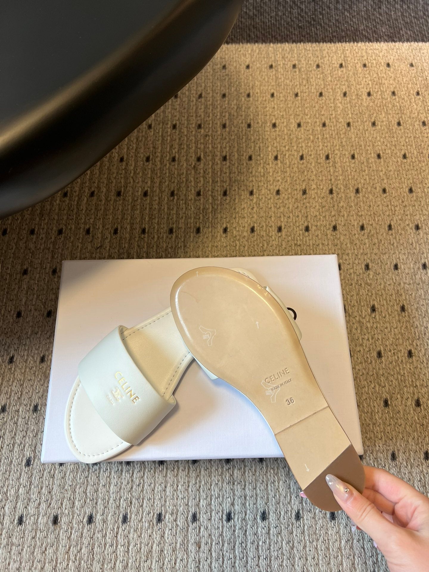 CELINE 26S FLAT SLIDES IN WHITE LAMBSKIN