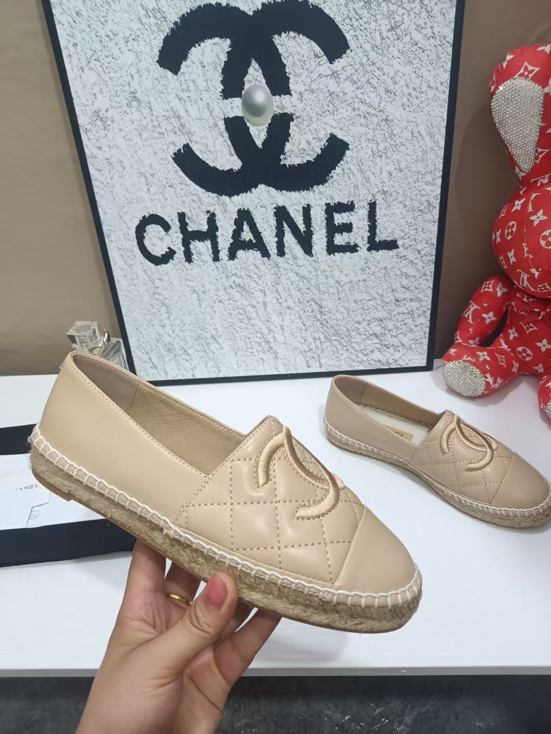 CHANEL 26S ESPADRILLE LOAFERS IN TAN BROWN CALFSKIN WITH ROPE SOLE