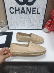CHANEL 26S ESPADRILLE LOAFERS IN TAN BROWN CALFSKIN WITH ROPE SOLE
