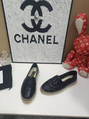 CHANEL 26S ESPADRILLE LOAFERS IN BLACK CALFSKIN WITH ROPE SOLE