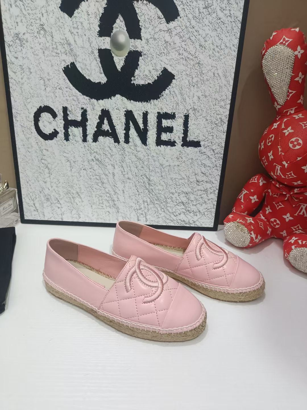 CHANEL 26S ESPADRILLE LOAFERS IN PINK CALFSKIN WITH ROPE SOLE
