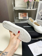 CHANEL 26S MARY JANE FLATS IN WHITE CALFSKIN