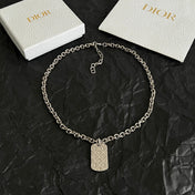 CD 26S DIOR OBLIQUE ENGRAVED TAG PENDANT NECKLACE IN SILVER METAL