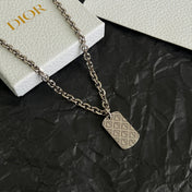 CD 26S DIOR OBLIQUE ENGRAVED TAG PENDANT NECKLACE IN SILVER METAL