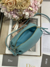 DIOR 26S BOW POUCH BAG 20 IN BLUE LAMBSKIN