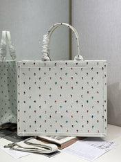 DIOR 26S BOOK TOTE BAG 42 IN MULTICOLOR MICRO FLORAL BAYADERE FABRIC